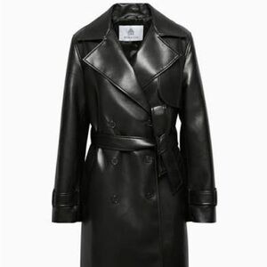 Aritzia Babaton Black Faux Leather Trench Coat